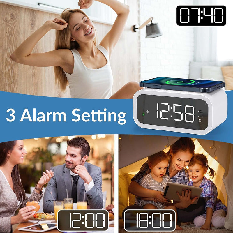 Tinyclarm Mirror Clock with 15W Wireless Charging