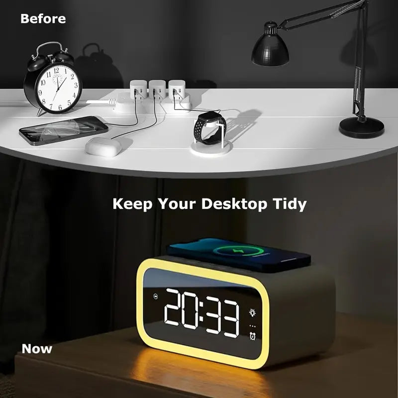 Tinyclarm Mirror Clock with 15W Wireless Charging