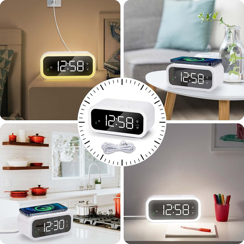 Tinyclarm Mirror Clock with 15W Wireless Charging