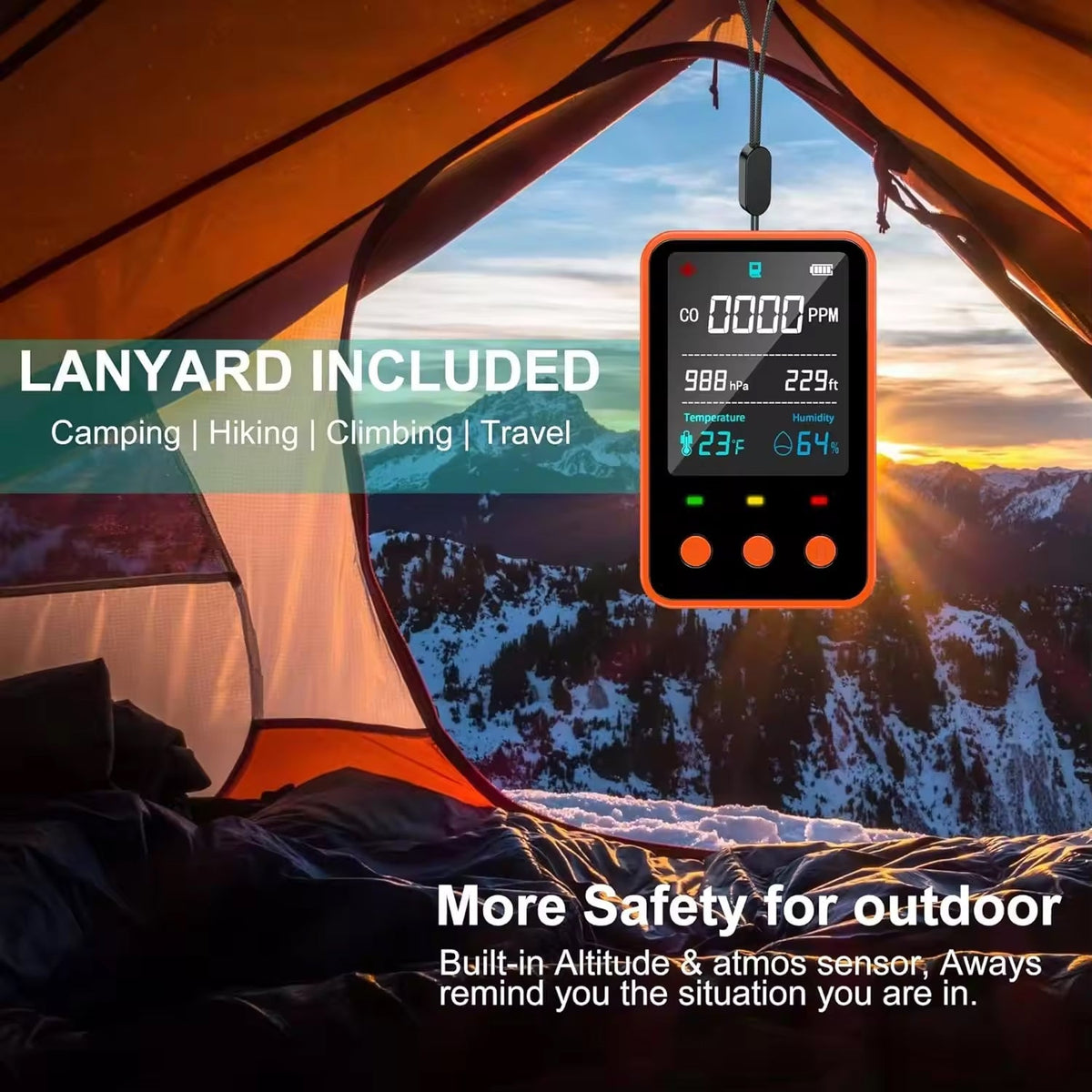 Trabospot Portable Carbon Monoxide Detector 5-in-1 Travel Alarm UK