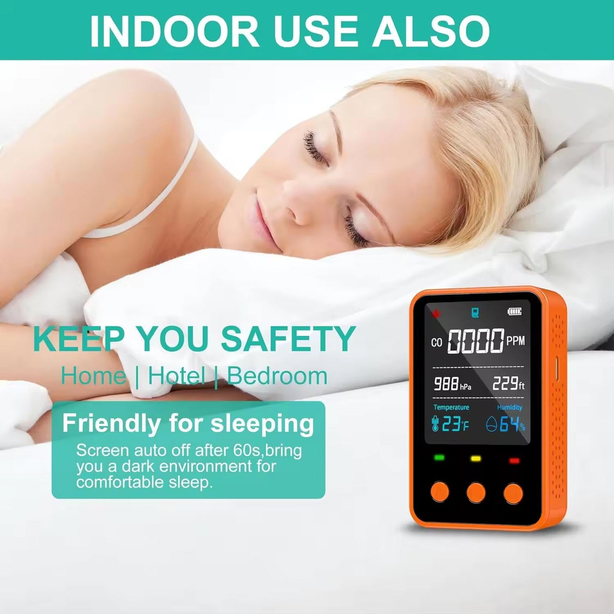 Trabospot Portable Carbon Monoxide Detector 5-in-1 Travel Alarm UK