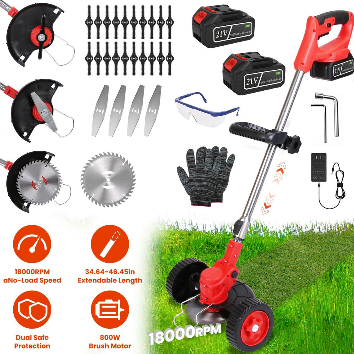 Yardex Wheeled Cordless Weed Eater & 800W Brush Cutter