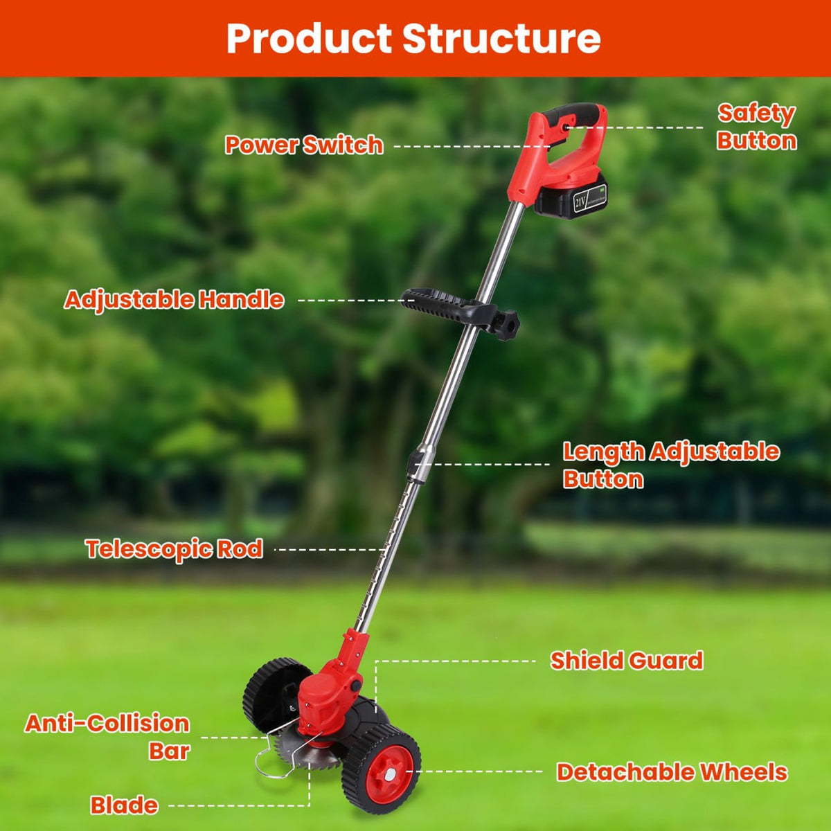 Yardex Wheeled Cordless Weed Eater & 800W Brush Cutter
