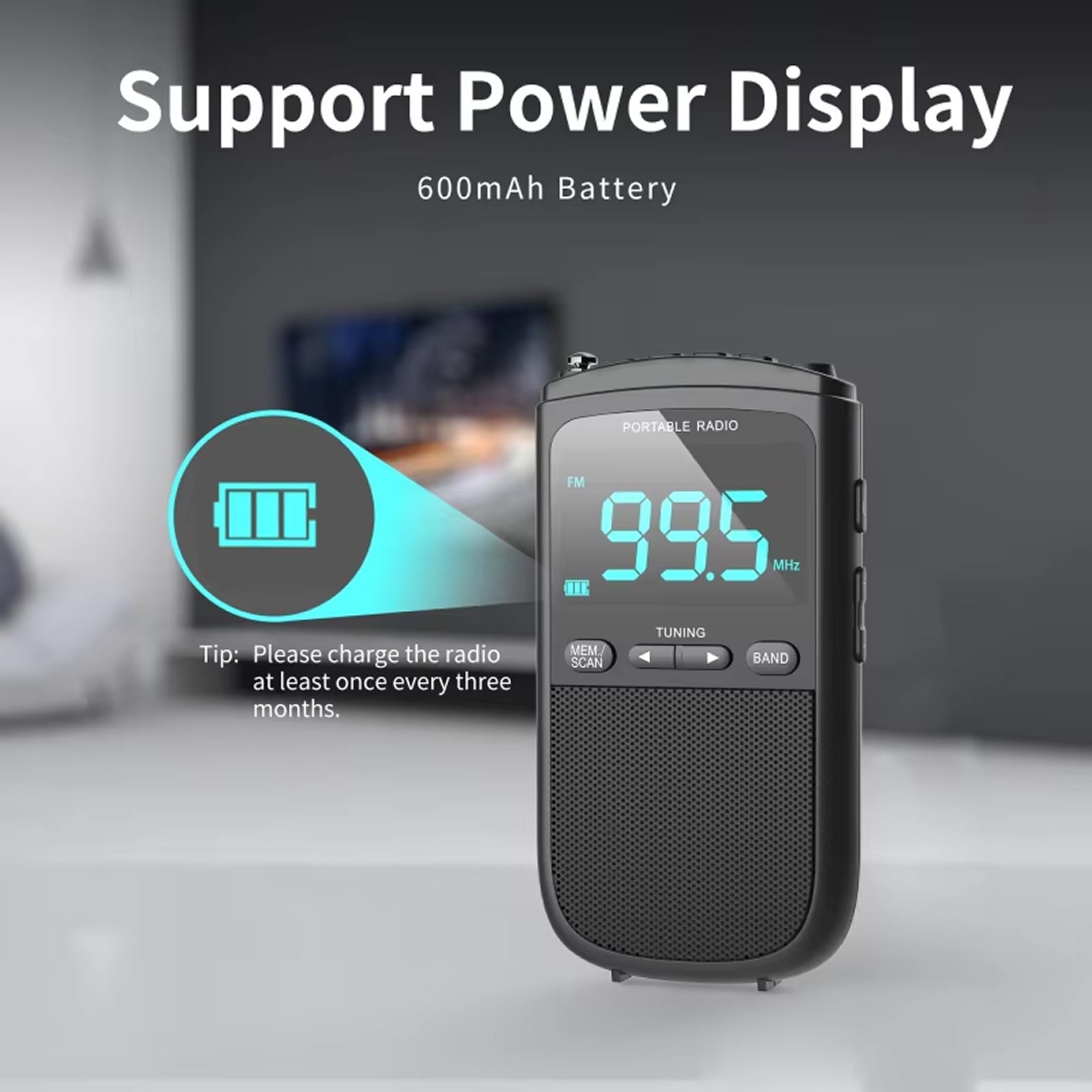 VibeOnic Portable AM/FM Emergency Radio with 10HR Battery