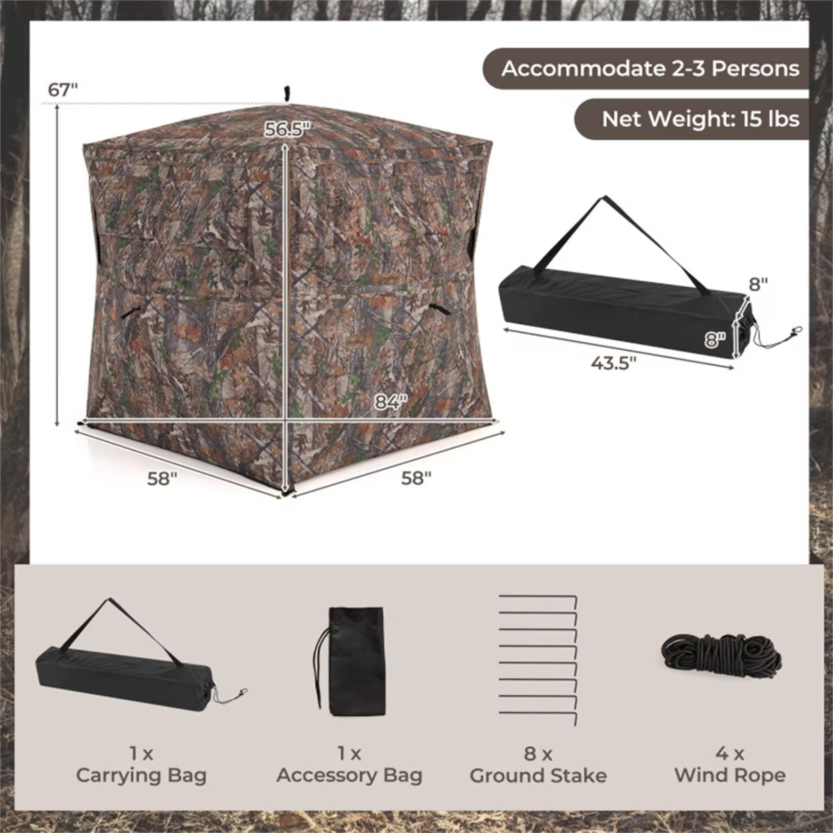 HisisBus 360-Degree See-Through Hunting Ground Blind