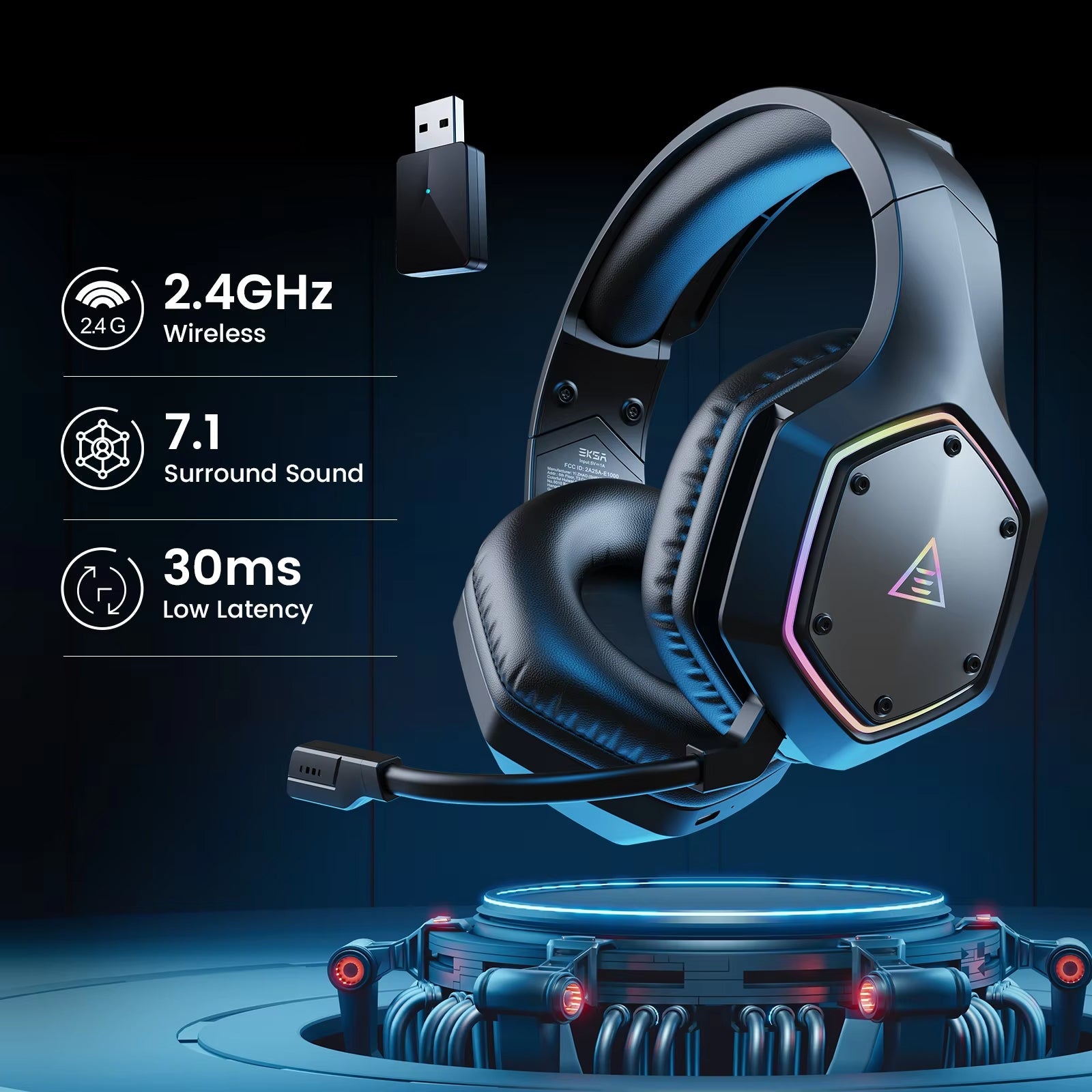 WodenEko Wireless Gaming Headset 7.1 Surround Sound