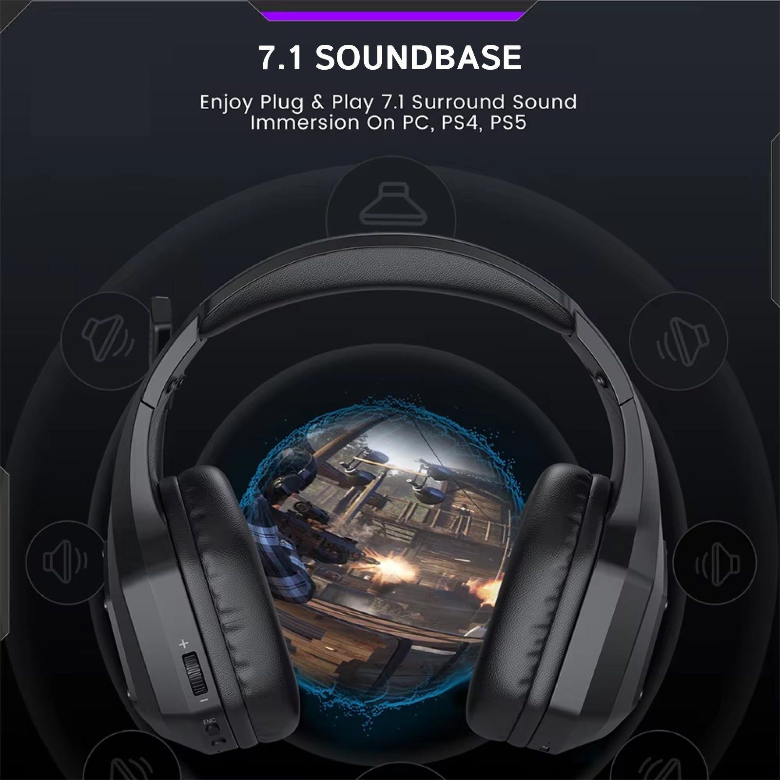 WodenEko Wireless Gaming Headset 7.1 Surround Sound