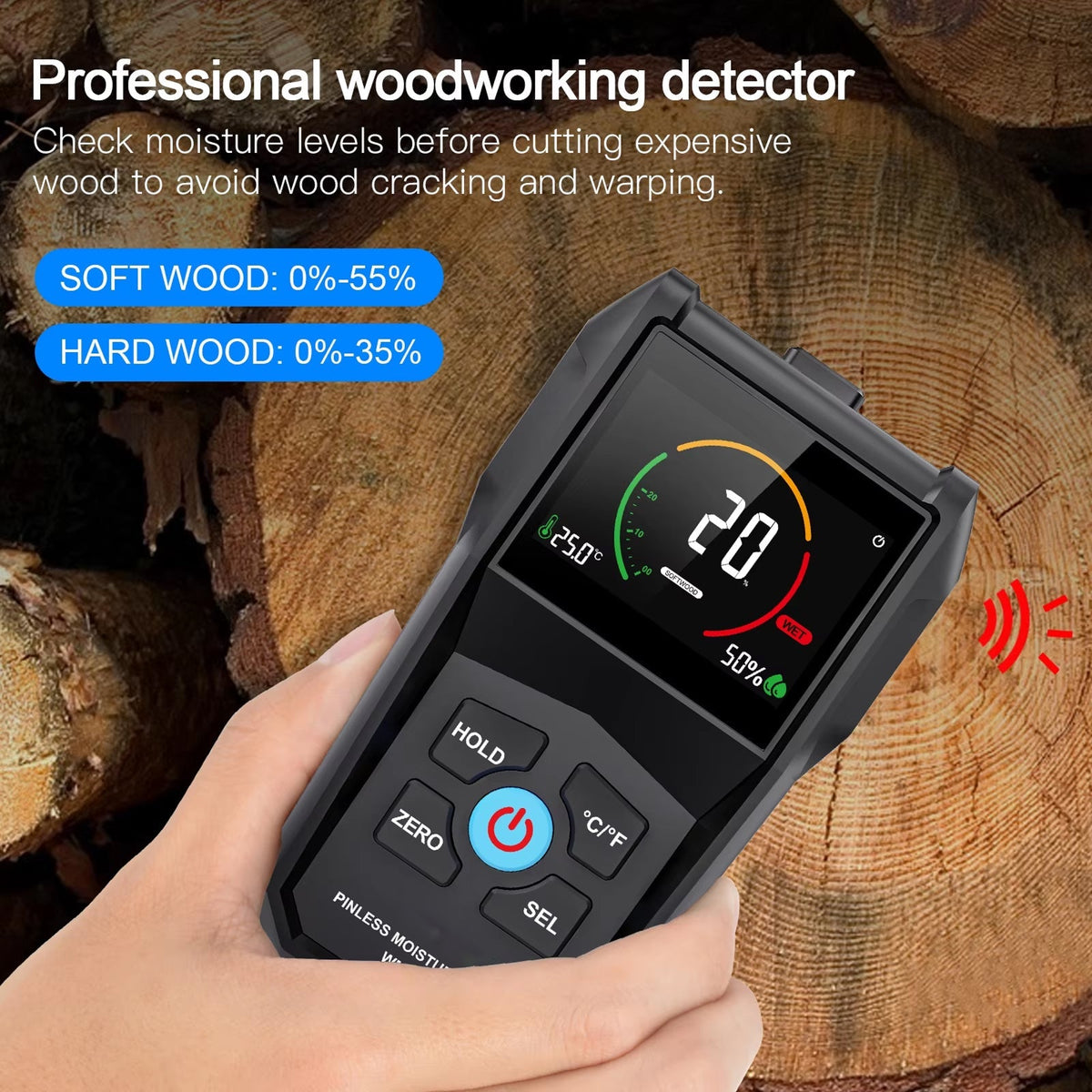 Wudetter Pinless Wood Moisture Meter | Non-Destructive Subsurface Scanner