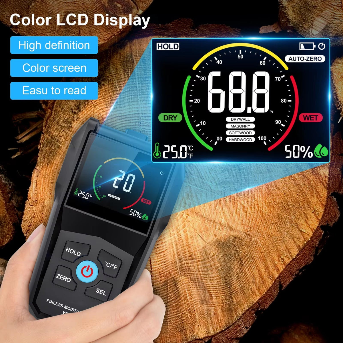 Wudetter Pinless Wood Moisture Meter | Non-Destructive Subsurface Scanner