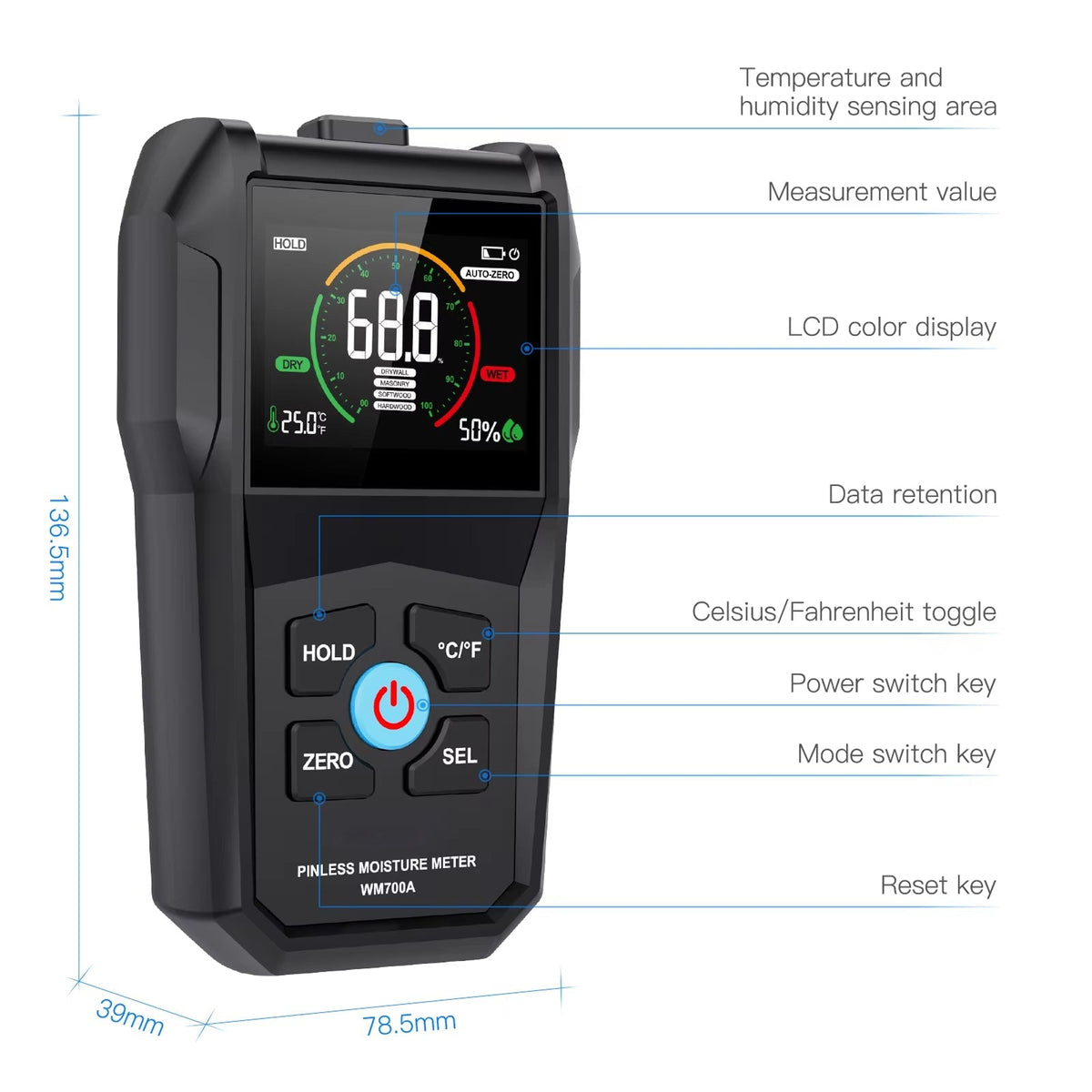 Wudetter Pinless Wood Moisture Meter | Non-Destructive Subsurface Scanner