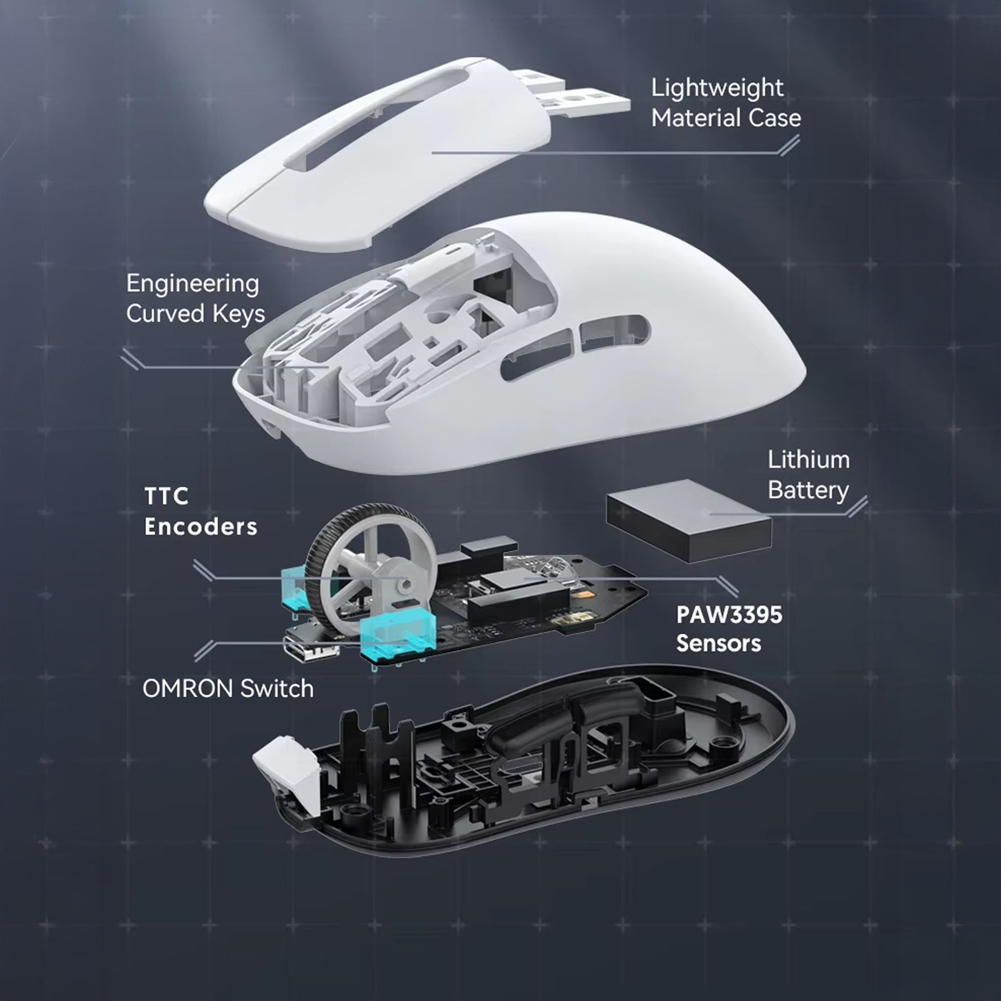 XyloSynq 55g Ultralight Wireless Gaming Mouse - PAW3395 26K DPI