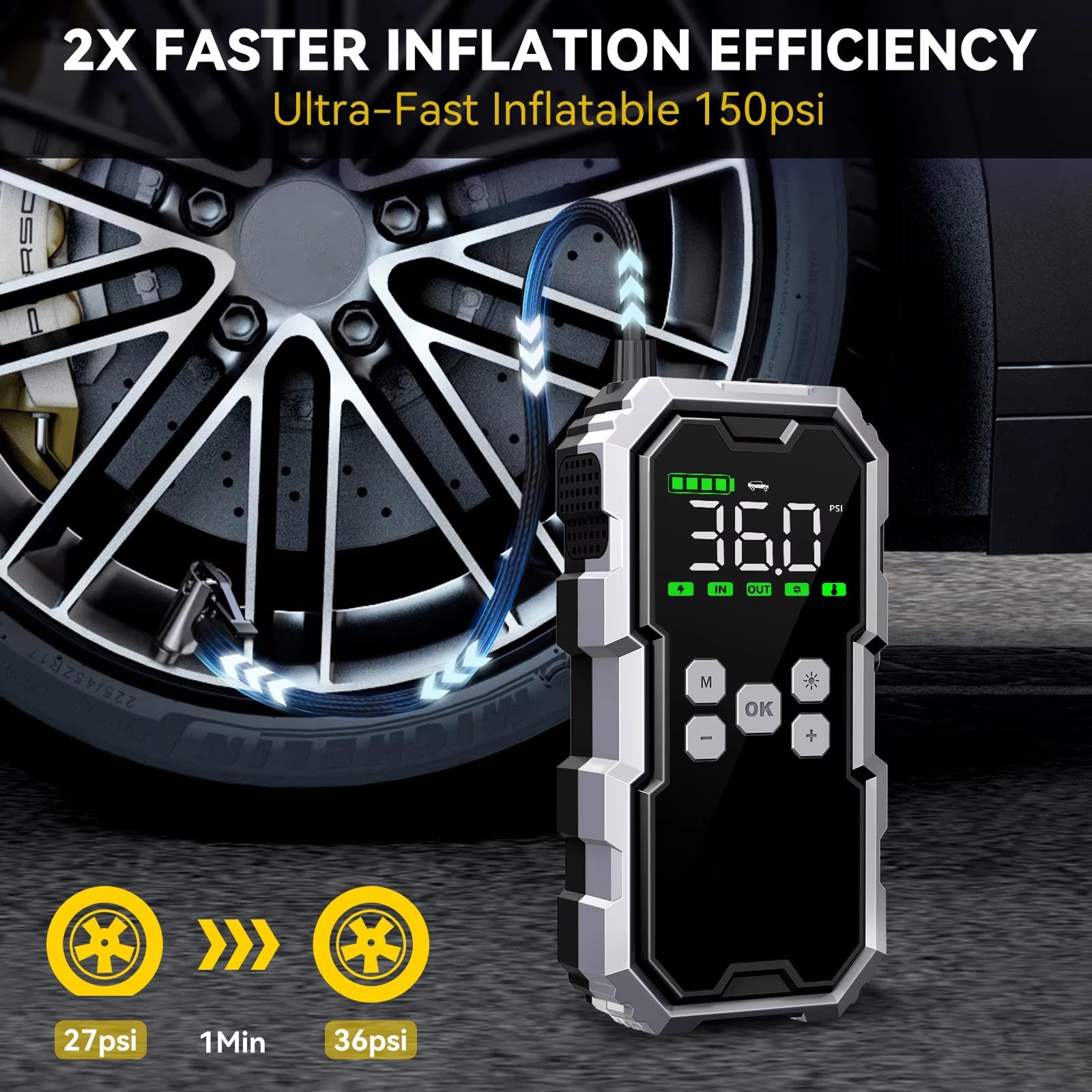 ZapixRev 7000A Portable Car Jump Starter with 150PSI Air Compressor