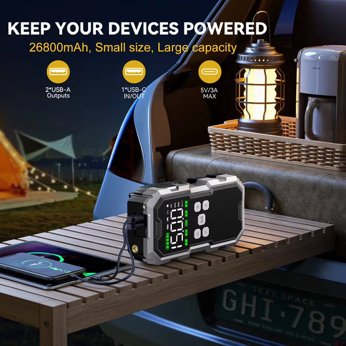ZapixRev 7000A Portable Car Jump Starter with 150PSI Air Compressor